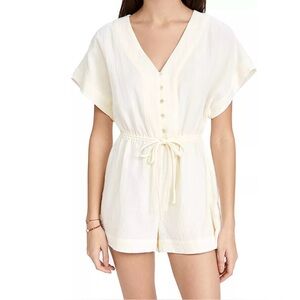 Madewell NEW Cream Cassidy V Neck Drawstring Button Front Cotton Romper Size XS‎